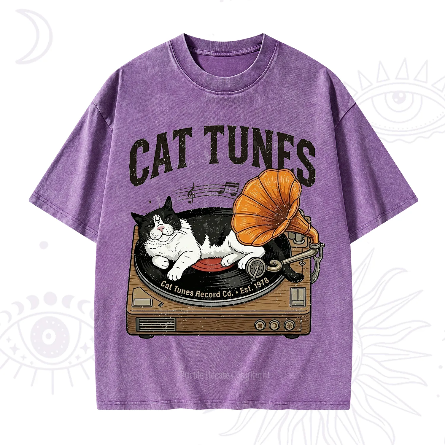 Purplehecate Cat Tunes Washed T-Shirt
