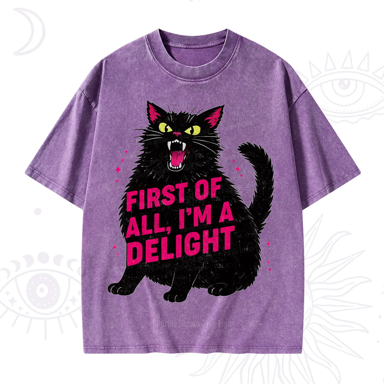 Purplehecate First Of All I'm A Delight Cat Washed T-Shirt