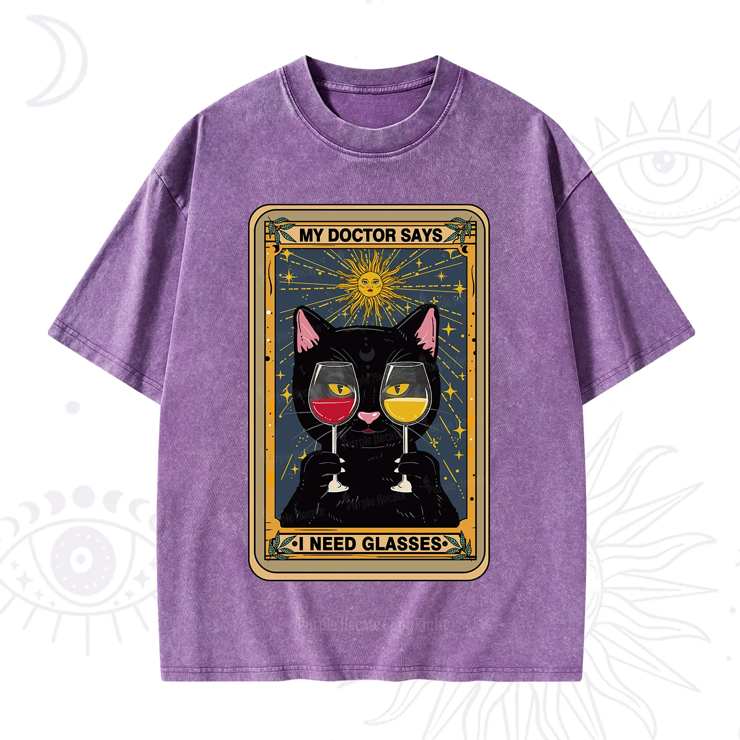 Purplehecate Funny Black Cat My Doctor Says I Need Glasses Tarot Washed T-Shirt
