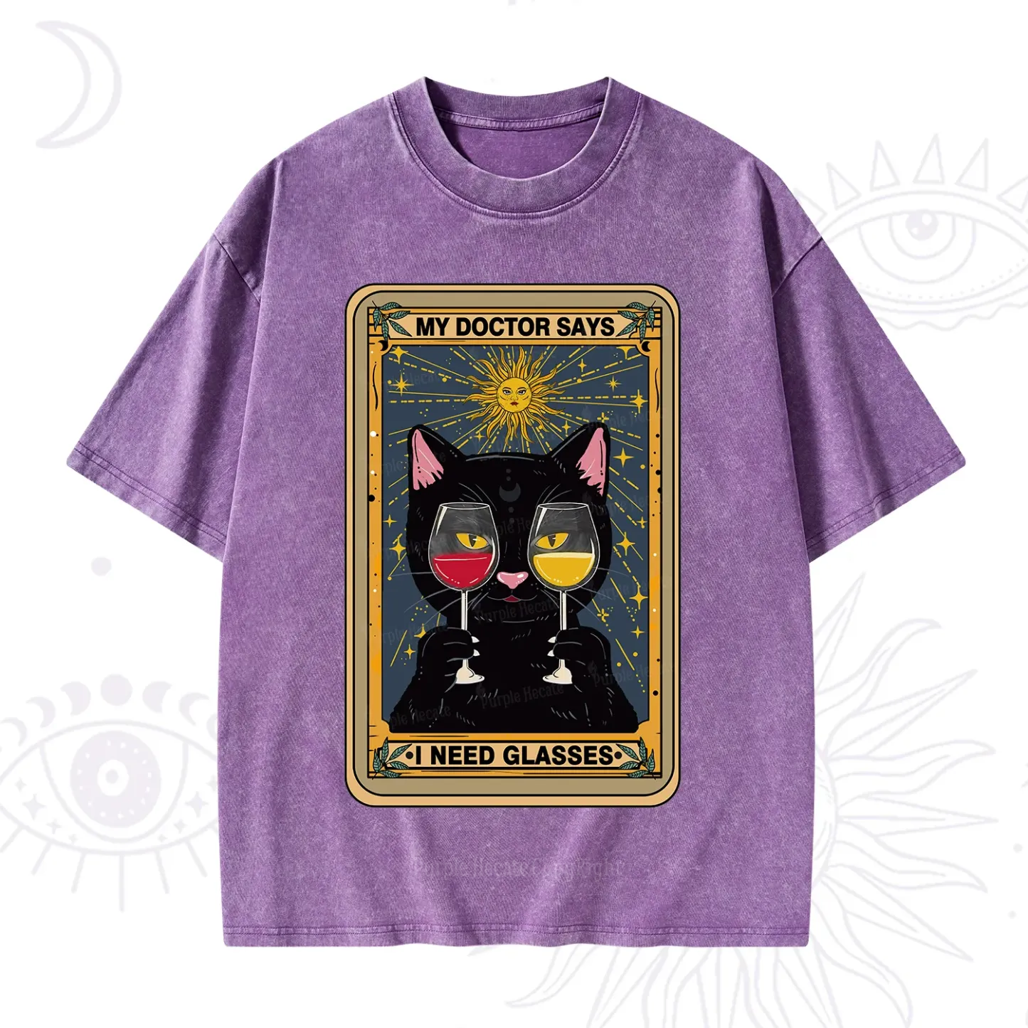 Purplehecate Funny Black Cat My Doctor Says I Need Glasses Tarot Washed T-Shirt