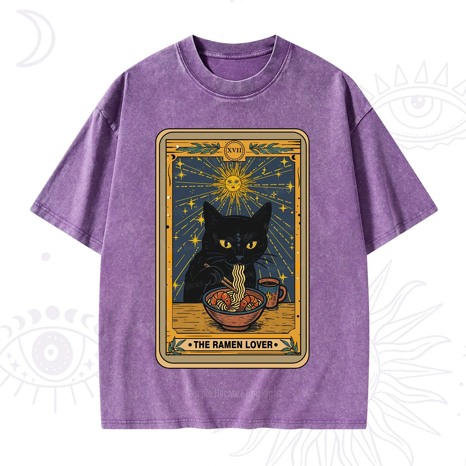 Purplehecate The Ramen Lover Cat Tarot Washed T-Shirt
