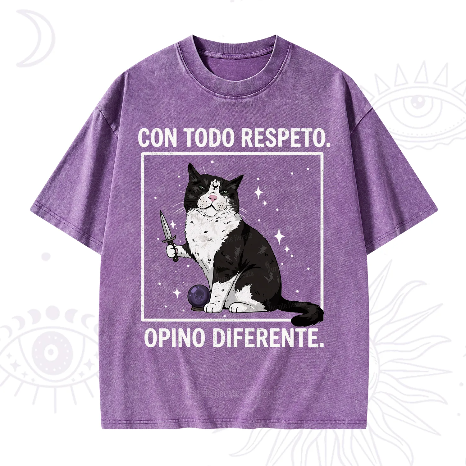 Purplehecate Funny Cat Con Todo Respeto Opino Diferente Washed T-Shirt