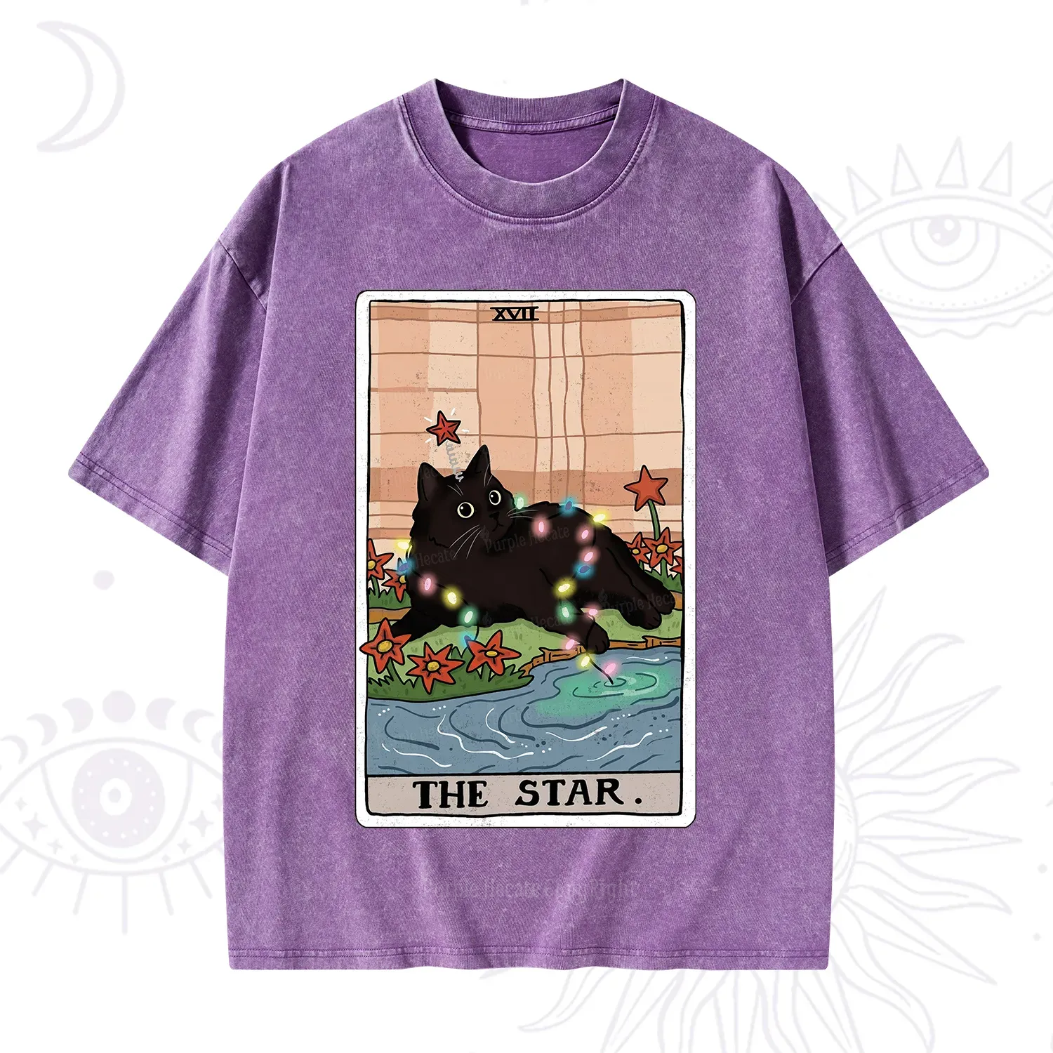 Purplehecate The Star Cat Tarot Card Washed T-Shirt