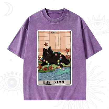 Purplehecate The Star Cat Tarot Card Washed T-Shirt