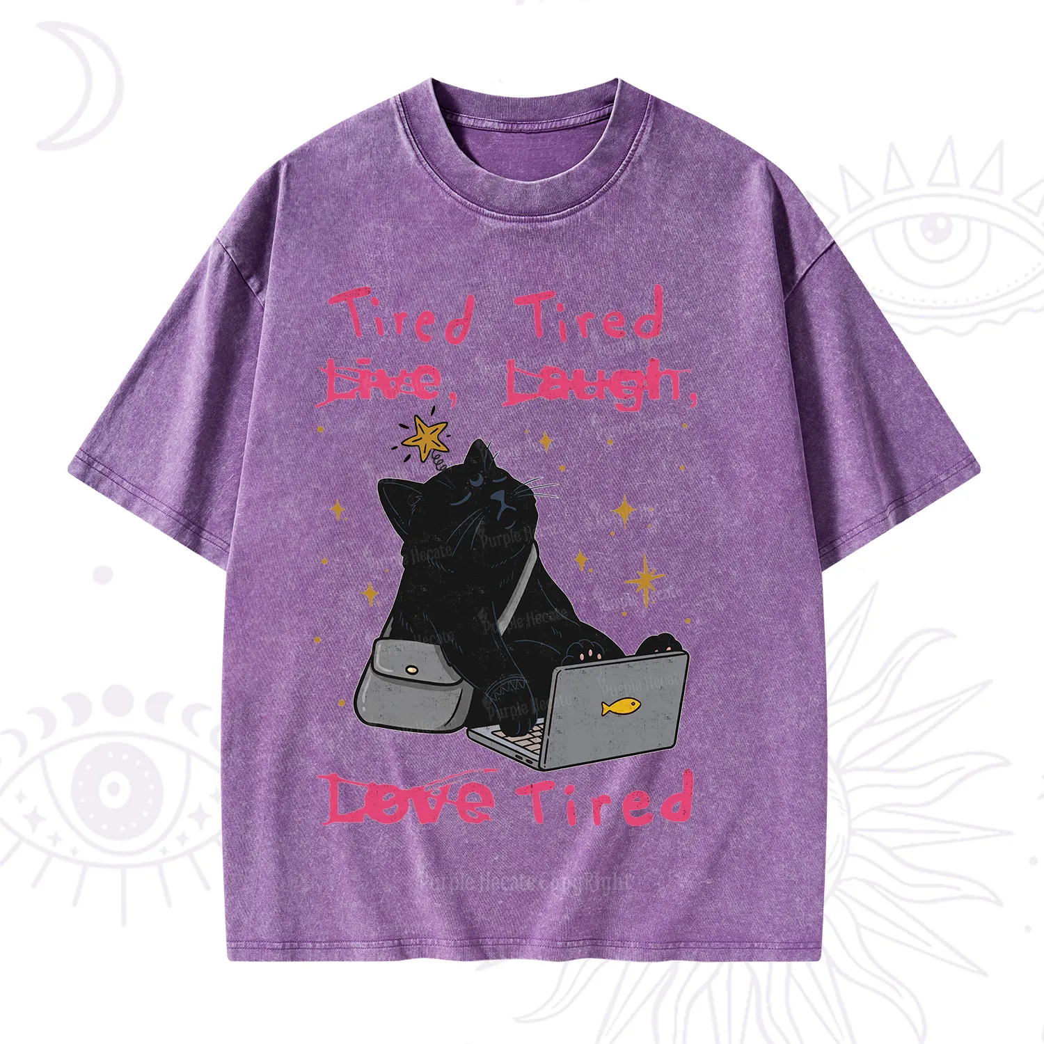 Purplehecate Tired Cat Washed T-Shirt