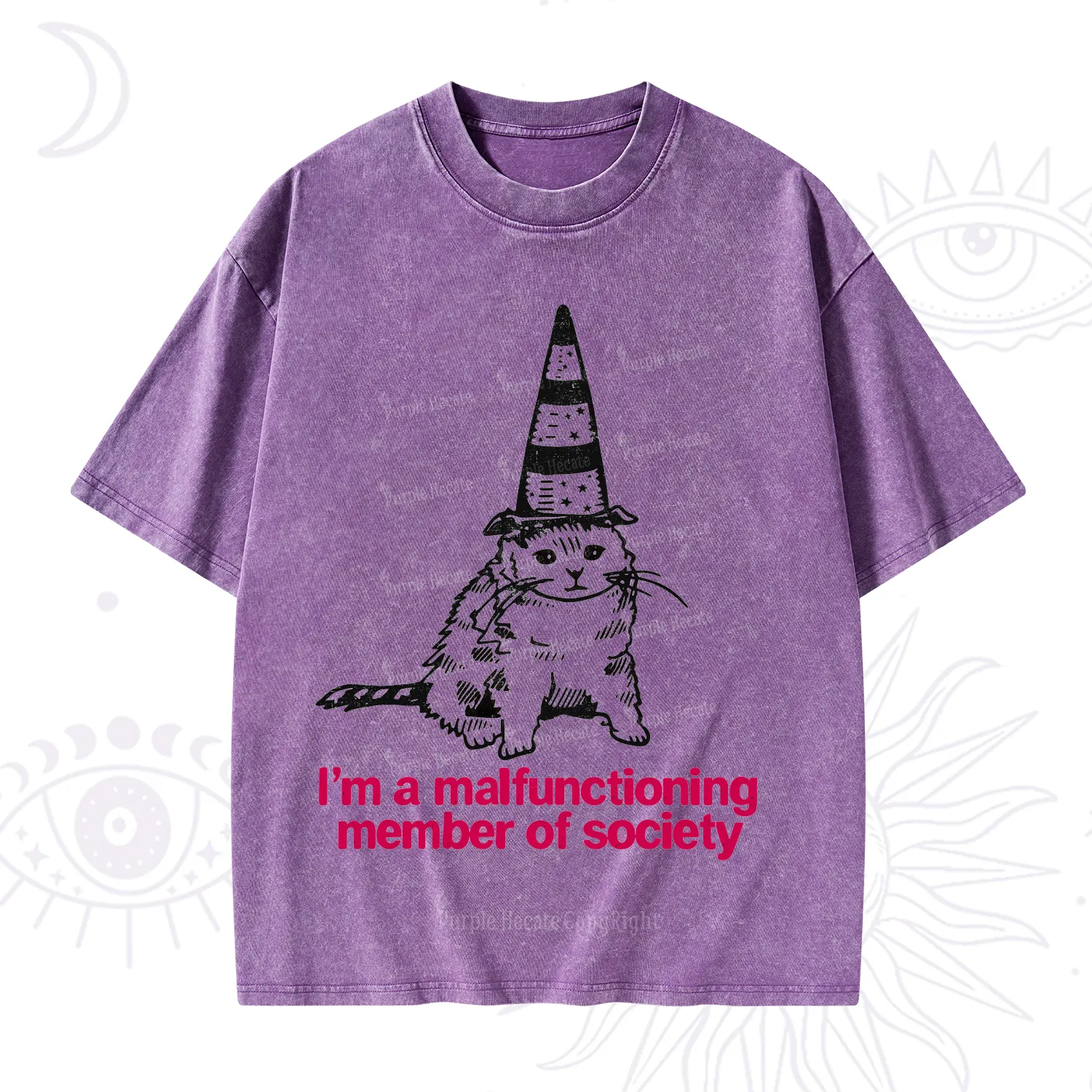 Purplehecate Social Anxiety Cat Washed T-Shirt