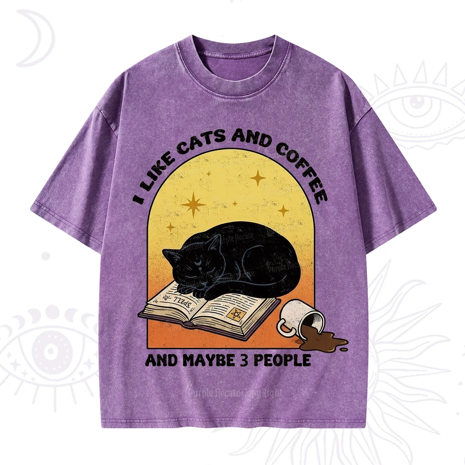 Purplehecate I Like Cats And Coffee Washed T-Shirt
