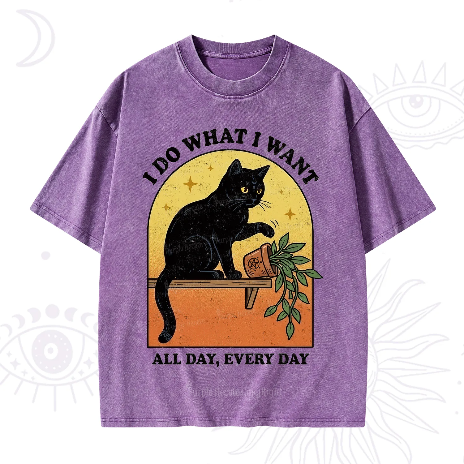 Purplehecate I Do What I Want Funny Black Cat Washed T-Shirt