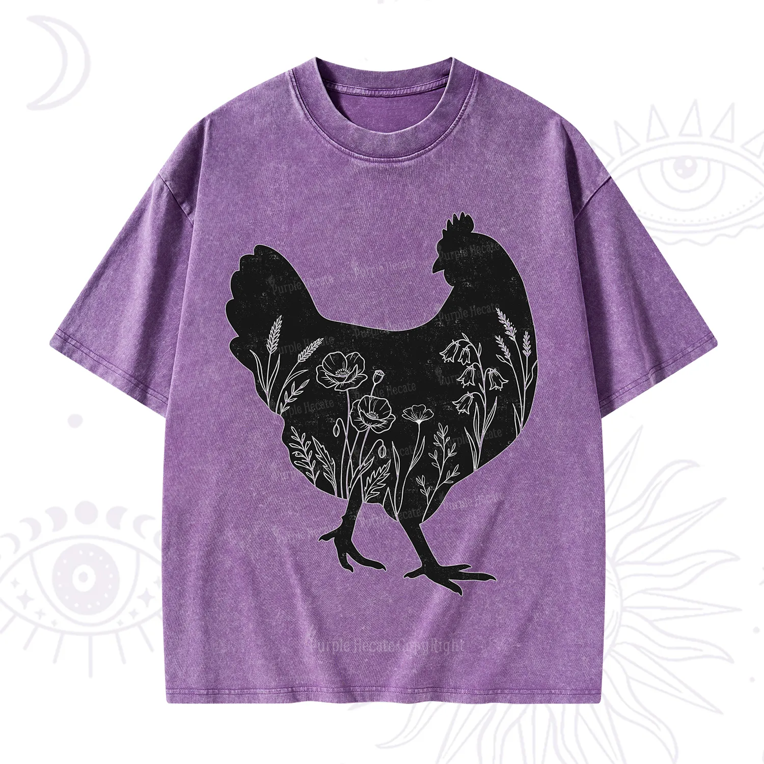 Purplehecate Floral Chicken Washed T-Shirt