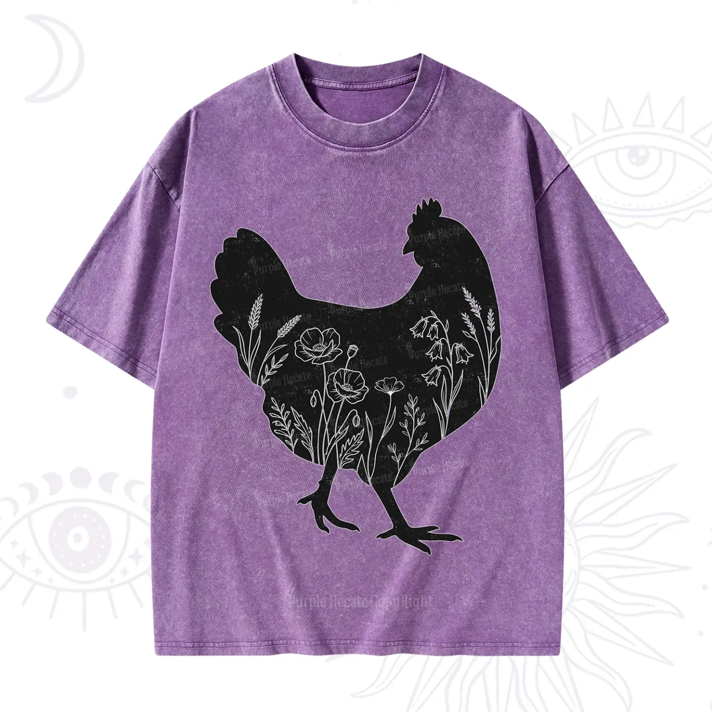 Purplehecate Floral Chicken Washed T-Shirt