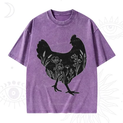Purplehecate Floral Chicken Washed T-Shirt