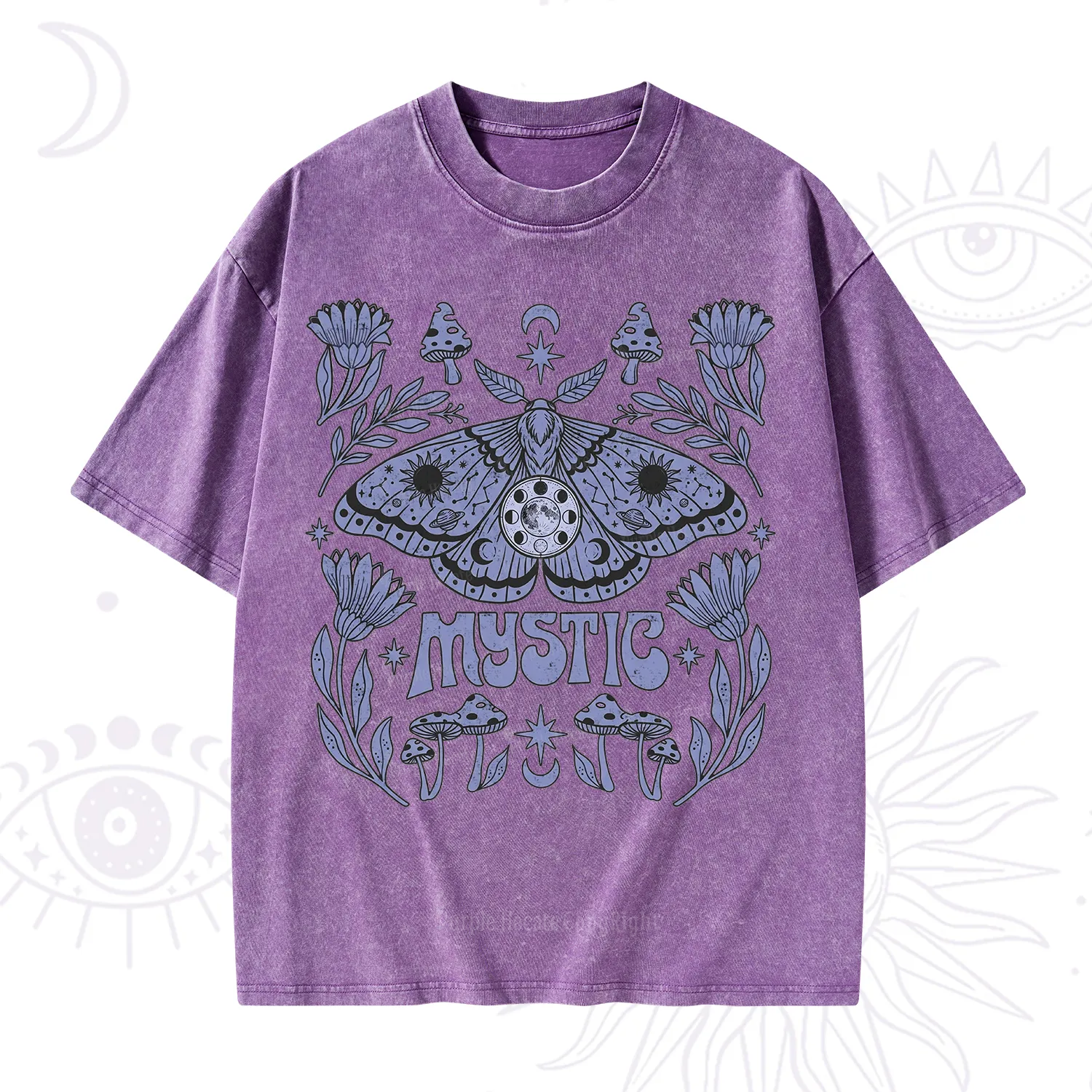 Purplehecate Celestial Moth Mushrooms Washed T-Shirt