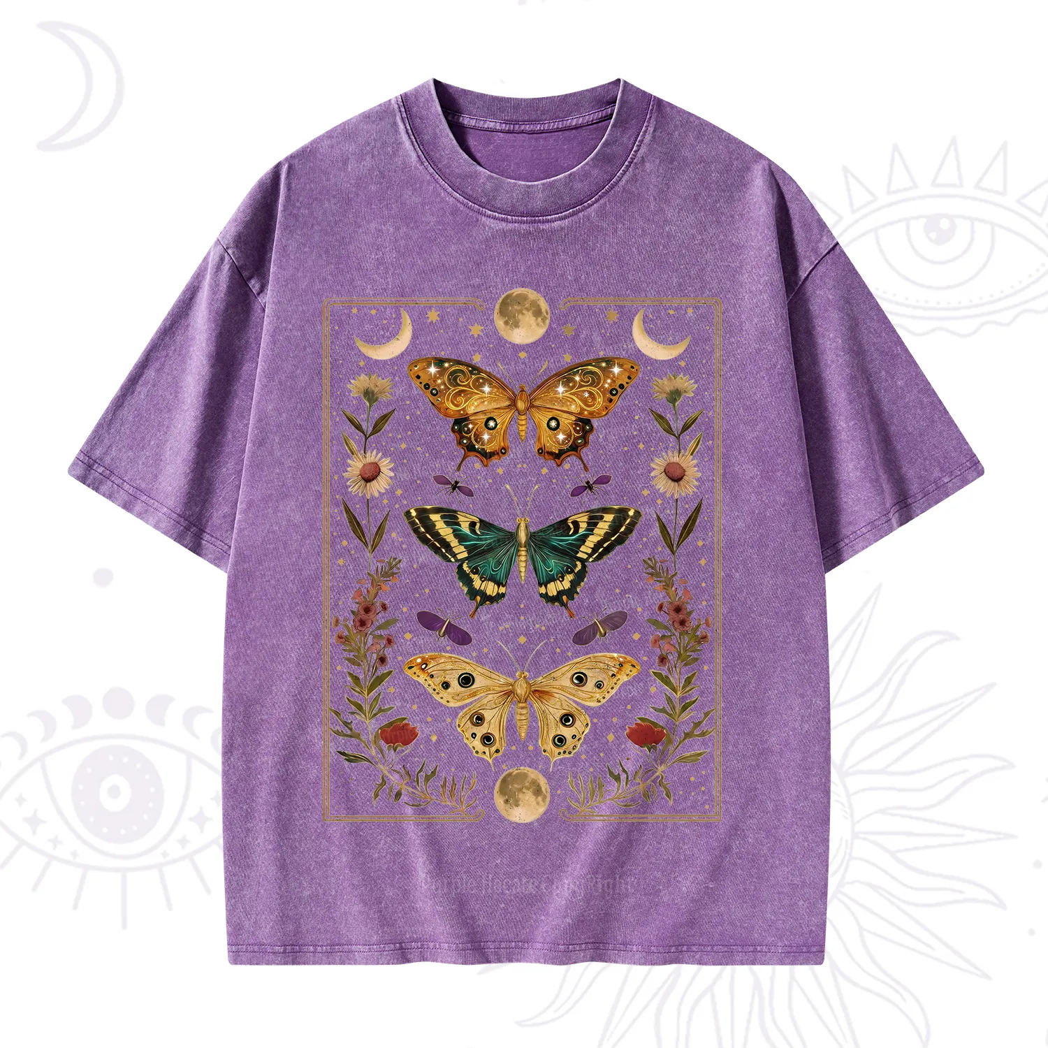 Purplehecate Sun and Moon Butterfly Washed T-Shirt
