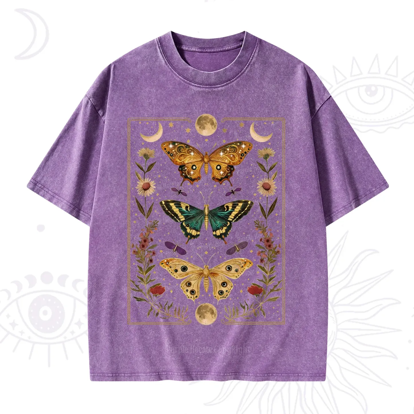 Purplehecate Sun and Moon Butterfly Washed T-Shirt
