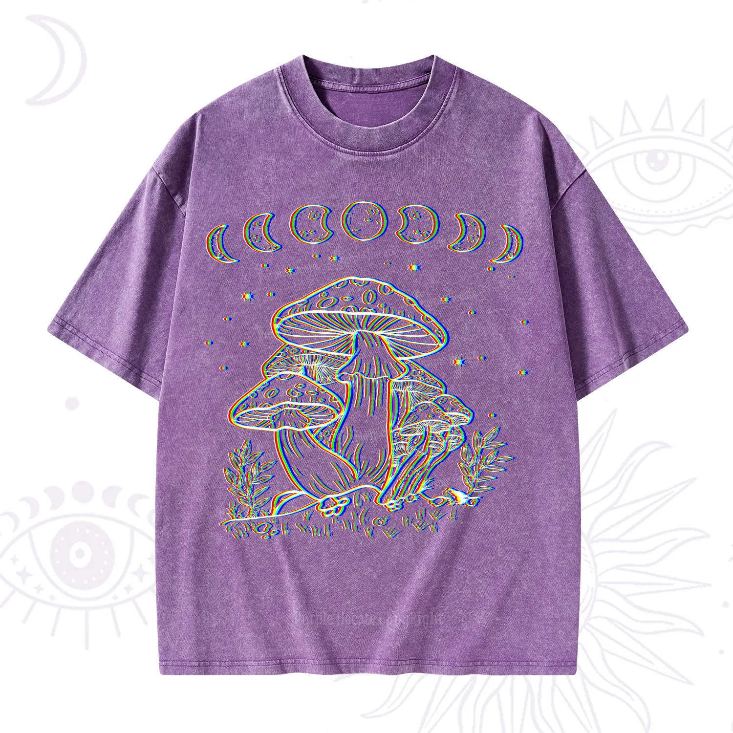 Purplehecate Mushroom and Moon Washed T-Shirt