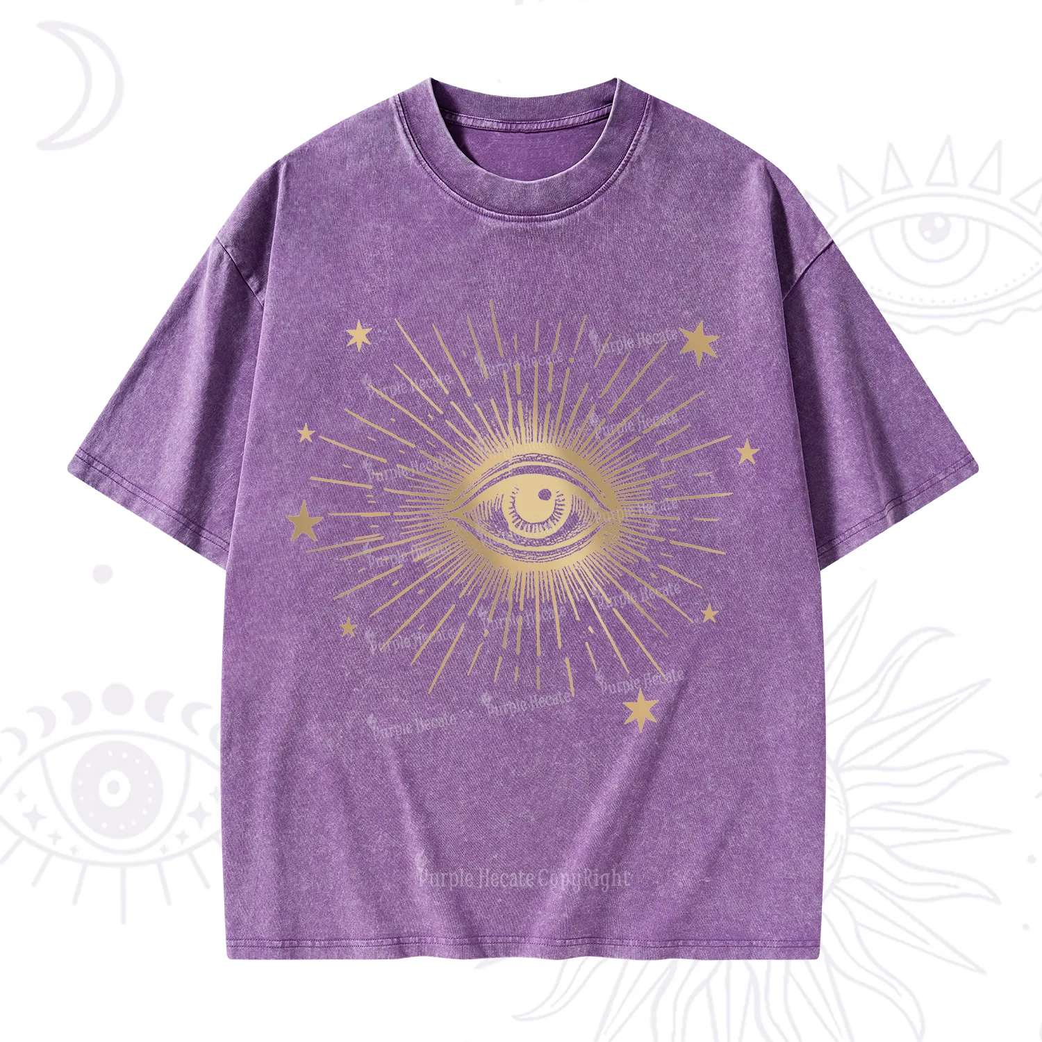 Purplehecate Celestial Eye with Stars Washed T-Shirt