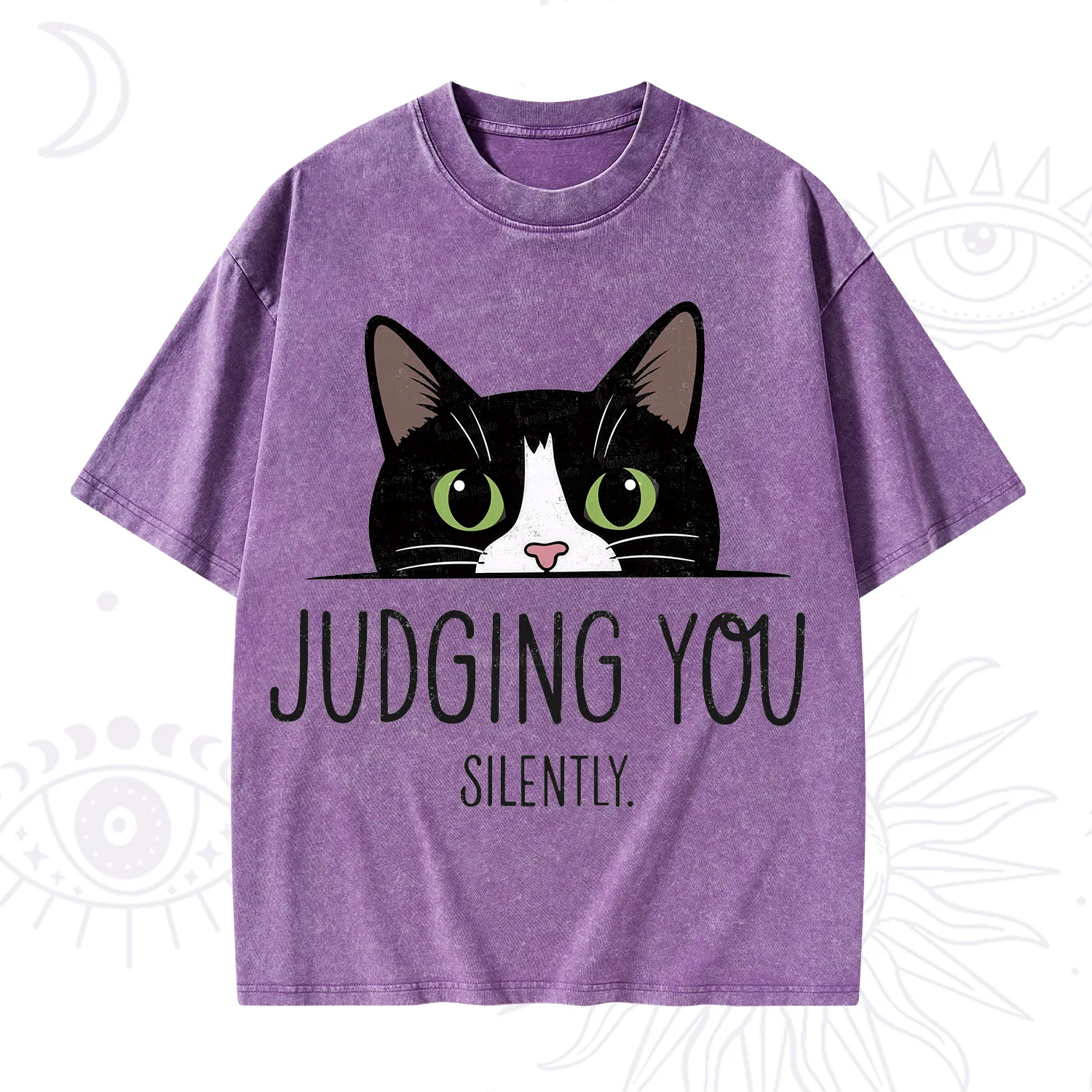 Purplehecate Cute Cat Judging You Silently Washed T-Shirt