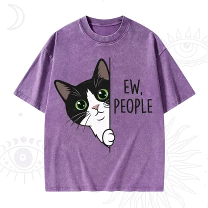 Purplehecate Funny Cat Ew People Washed T-Shirt