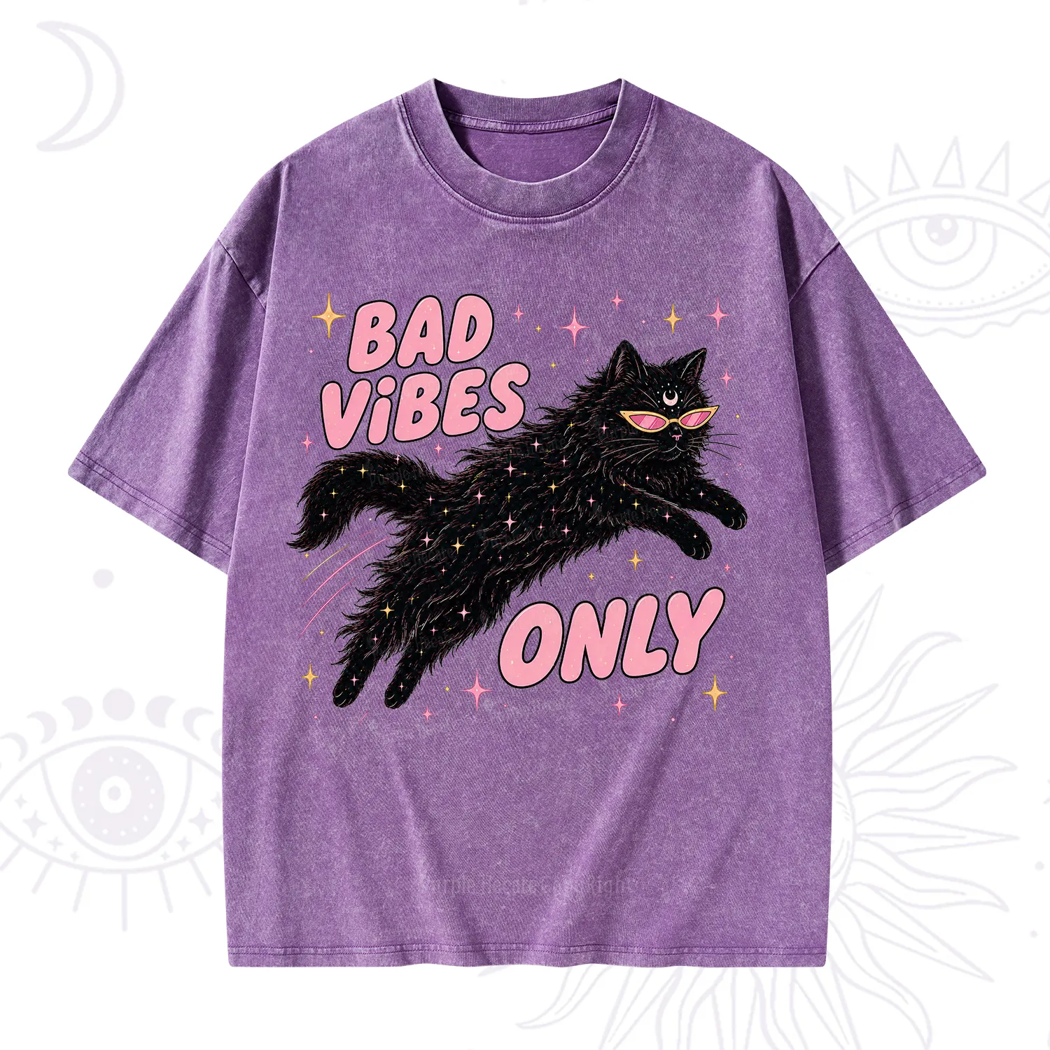 Purplehecate Black Cat Vibes Only Washed T-Shirt