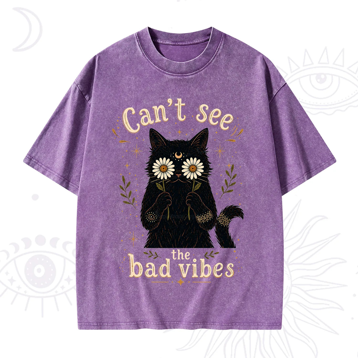 Purplehecate Can't See the Bad Vibes Black Cat Washed T-Shirt