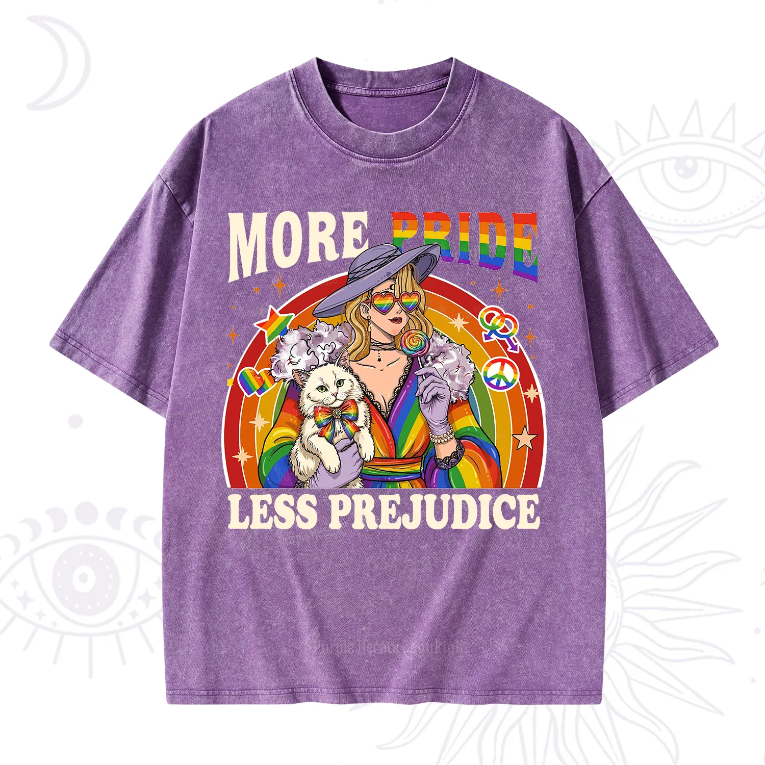 Purplehecate More Pride Less Prejudice Rainbow Washed T-Shirt