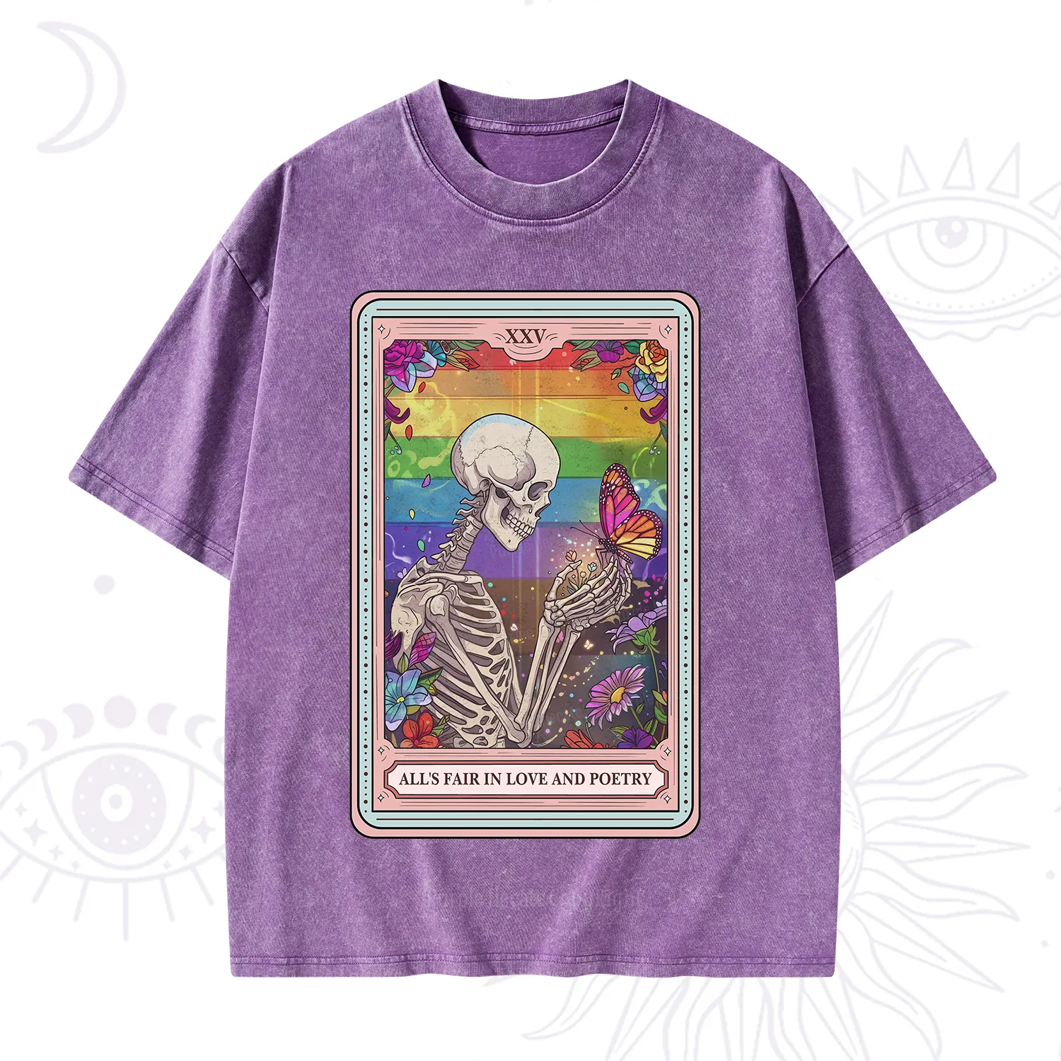 Purplehecate The All's Fair in Love and Poetry Skeleton Tarot Washed T-Shirt