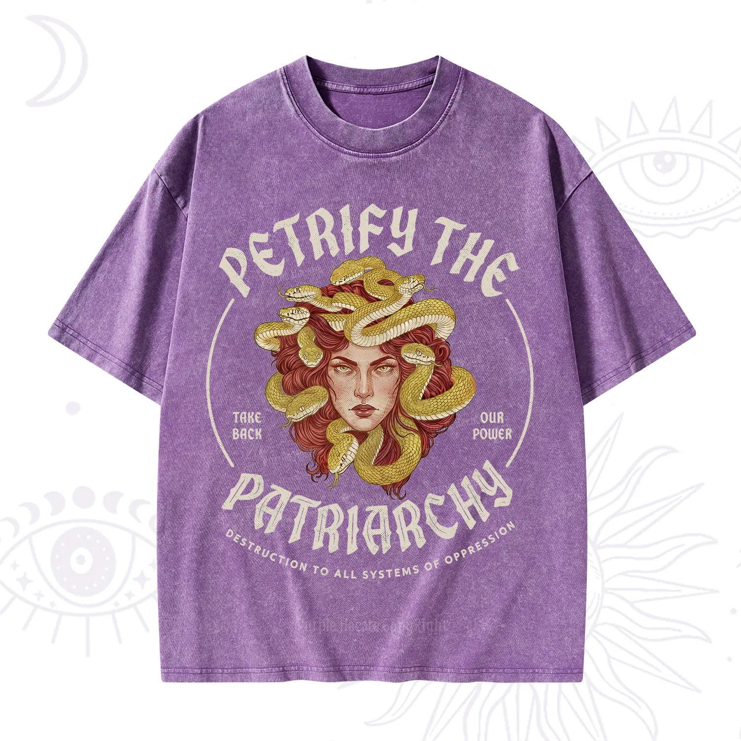 Purplehecate Petrify Patriarchy Medusa Washed T-Shirt