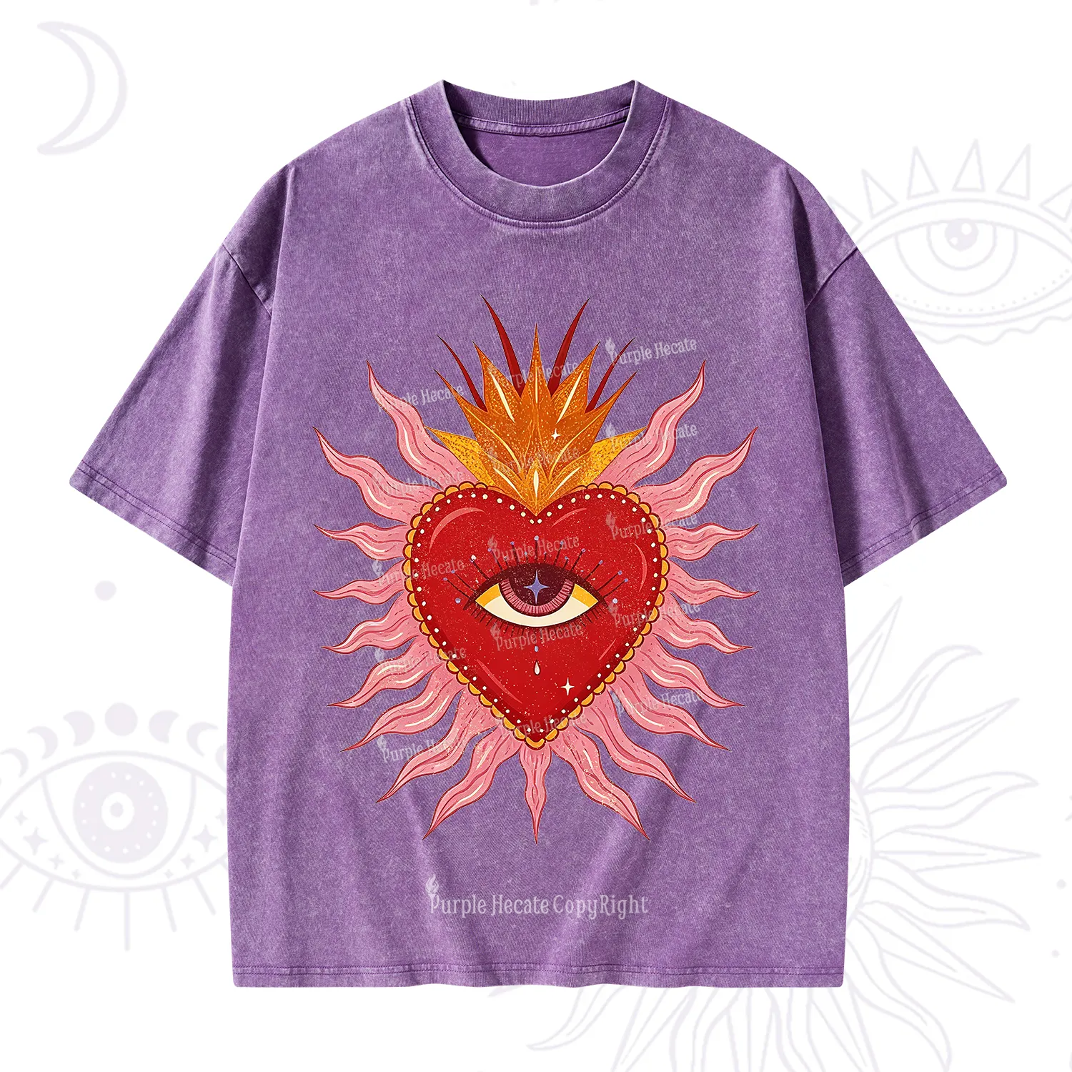 Purplehecate Sacred Flame Heart Washed T-Shirt