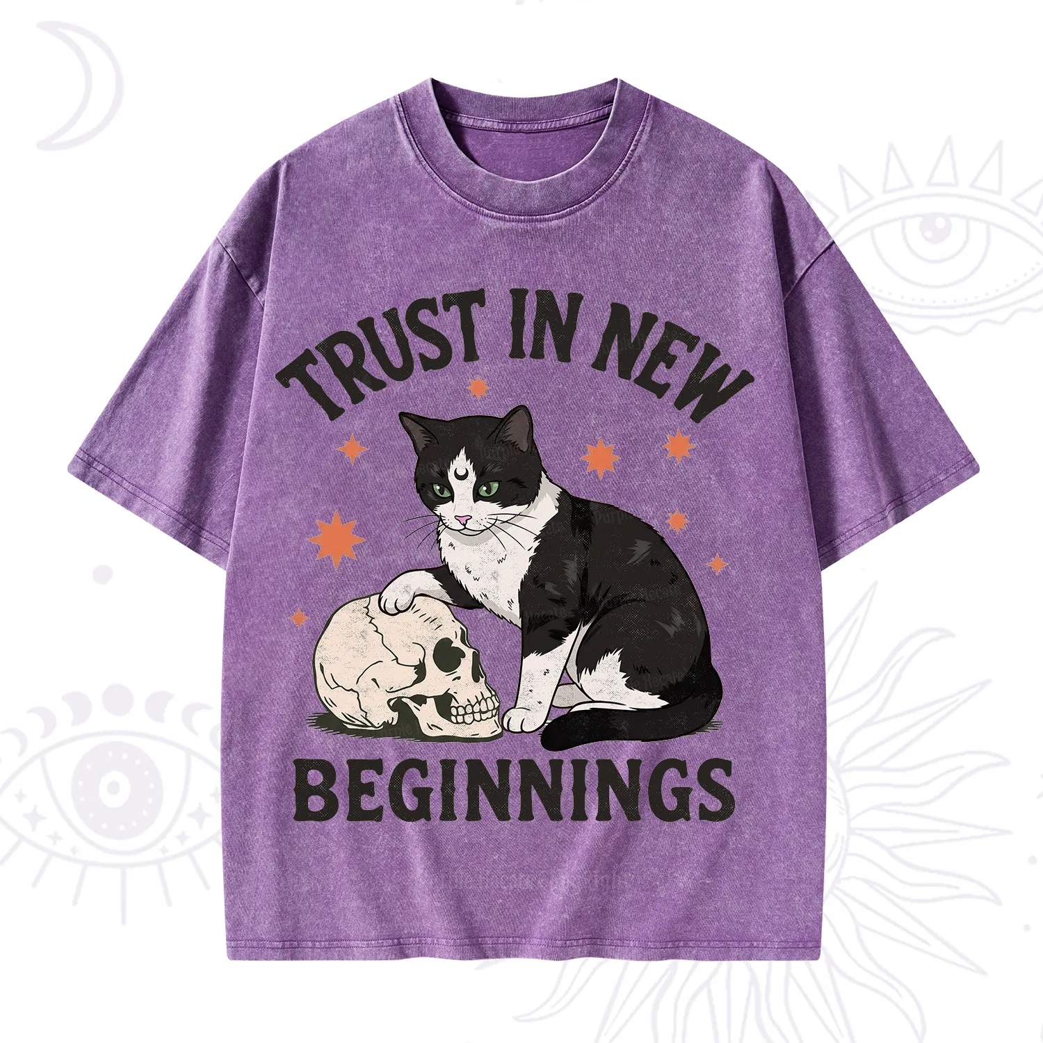 Purplehecate Trust In New Beginnings Cat Washed T-Shirt