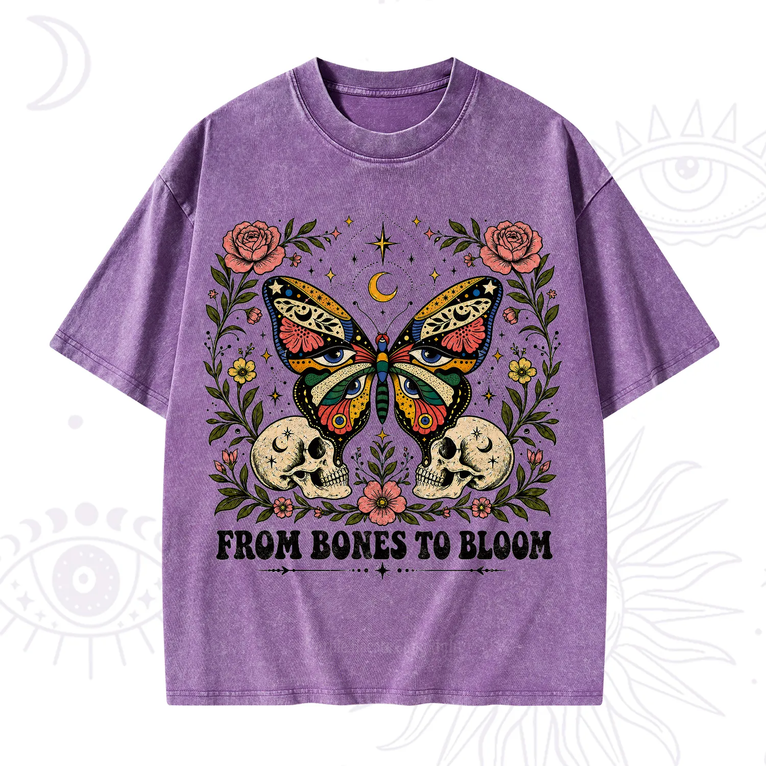 Purplehecate From Bones to Bloom Butterfly Washed T-Shirt