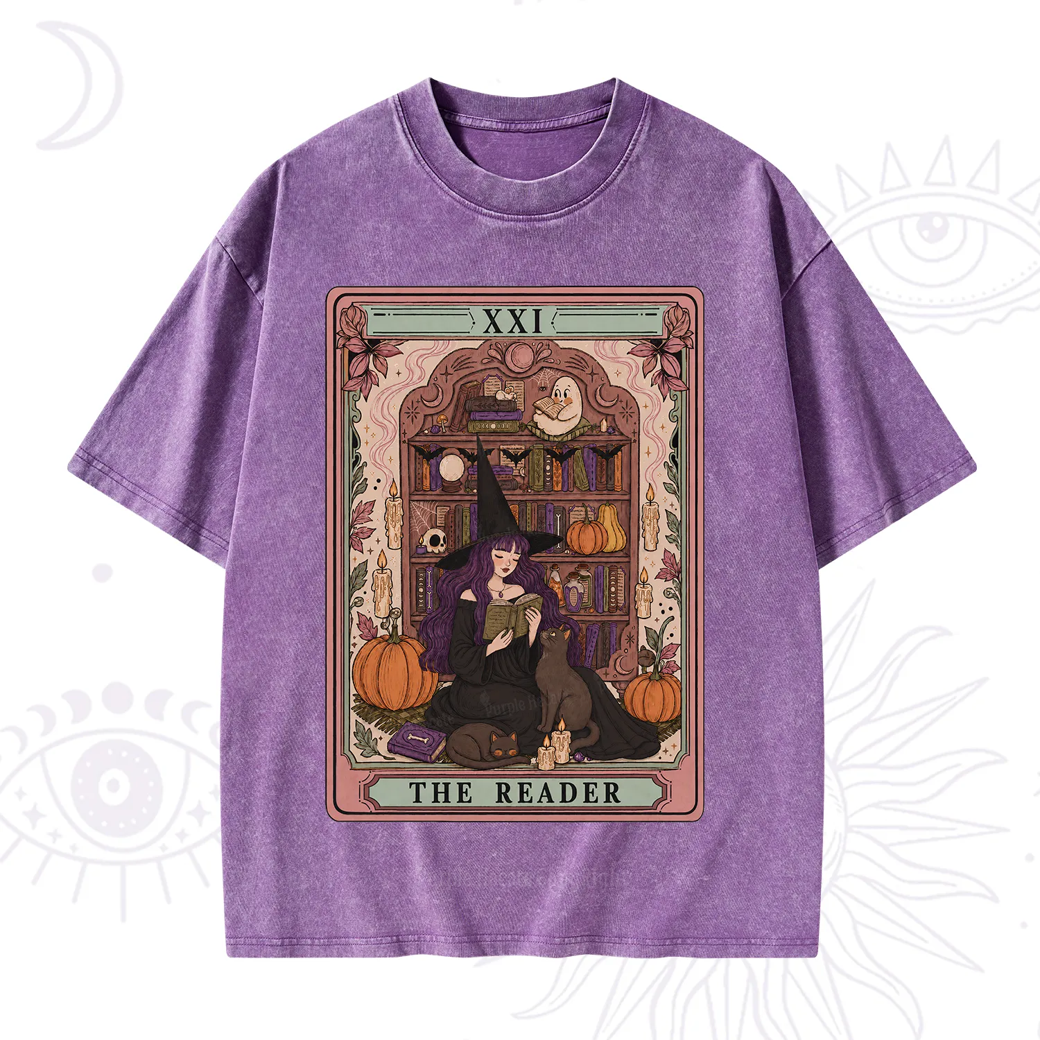 Purplehecate The Reader Tarot Bookish Witch Washed T-Shirt