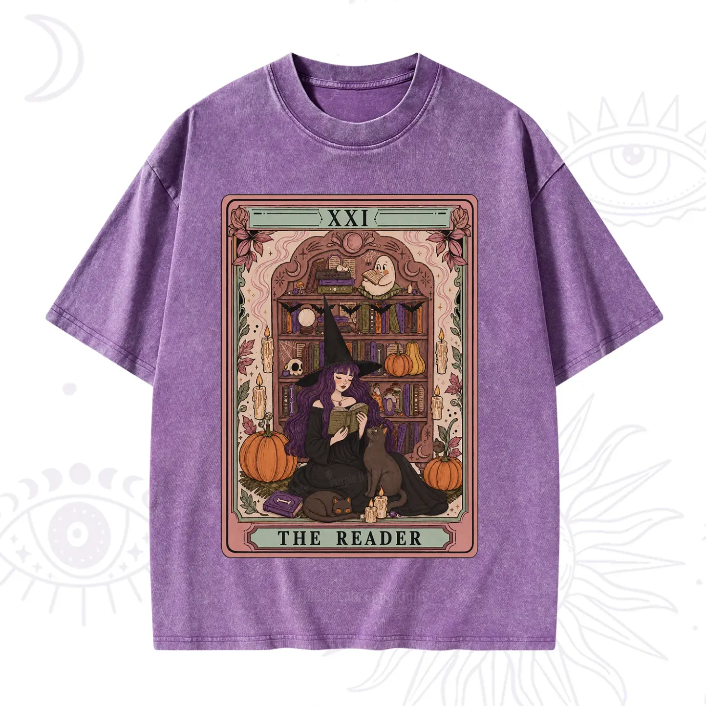 Purplehecate The Reader Tarot Bookish Witch Washed T-Shirt