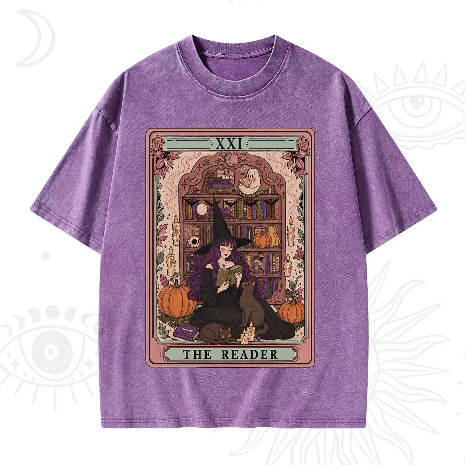 Purplehecate The Reader Tarot Bookish Witch Washed T-Shirt