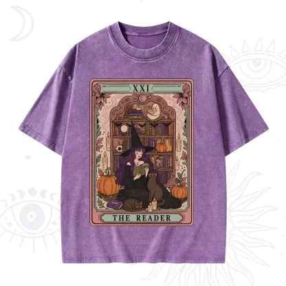 Purplehecate The Reader Tarot Bookish Witch Washed T-Shirt