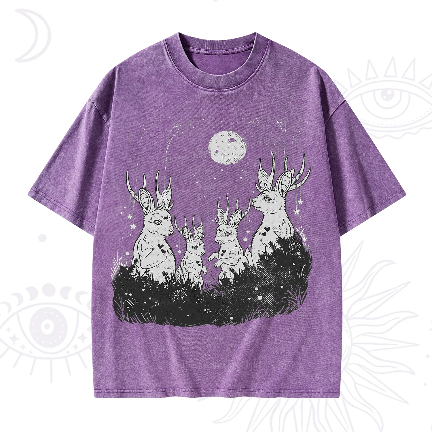 Purplehecate Moonlit Antler Bunny Washed T-Shirt