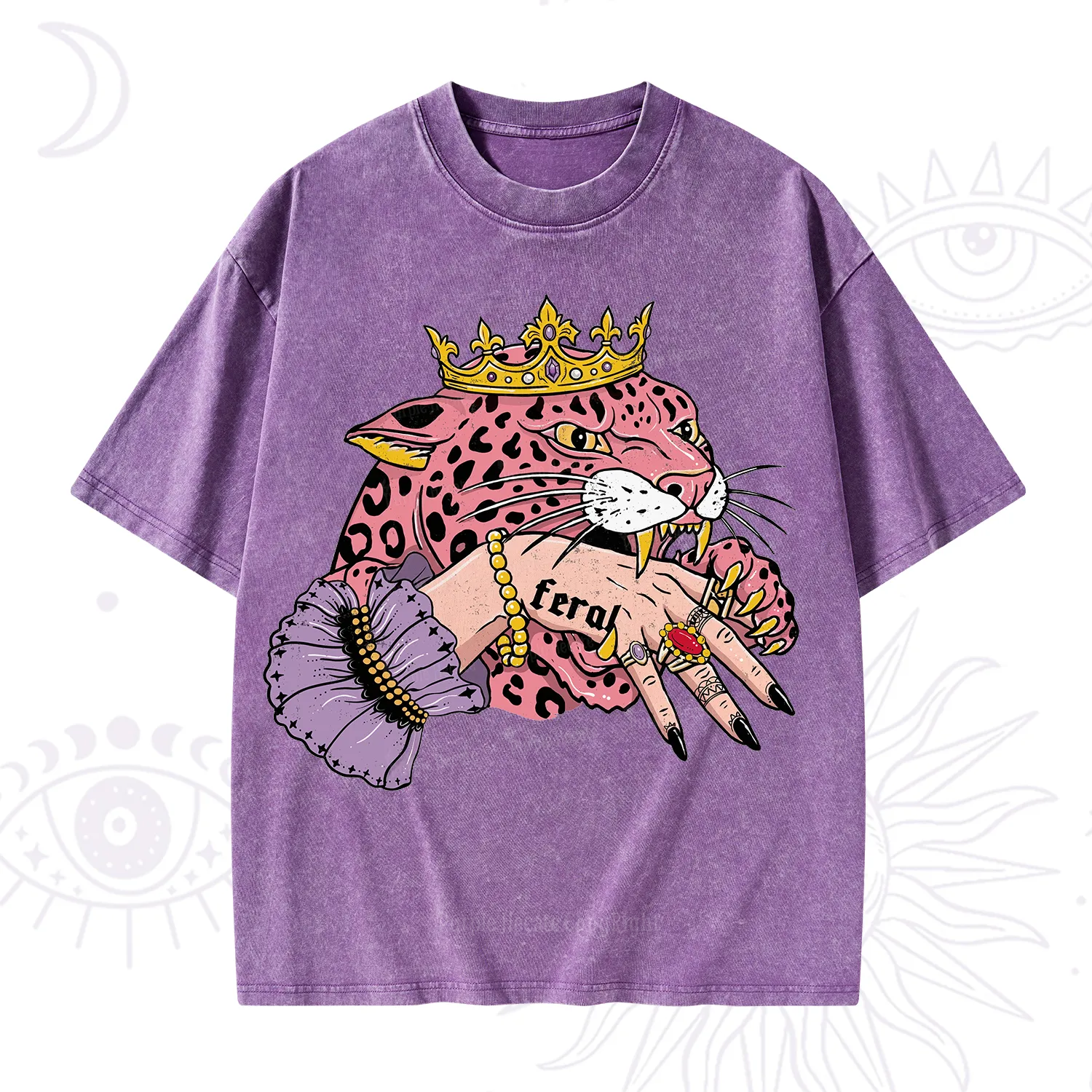 Purplehecate Feral Queen Pink Leopard Washed T-Shirt