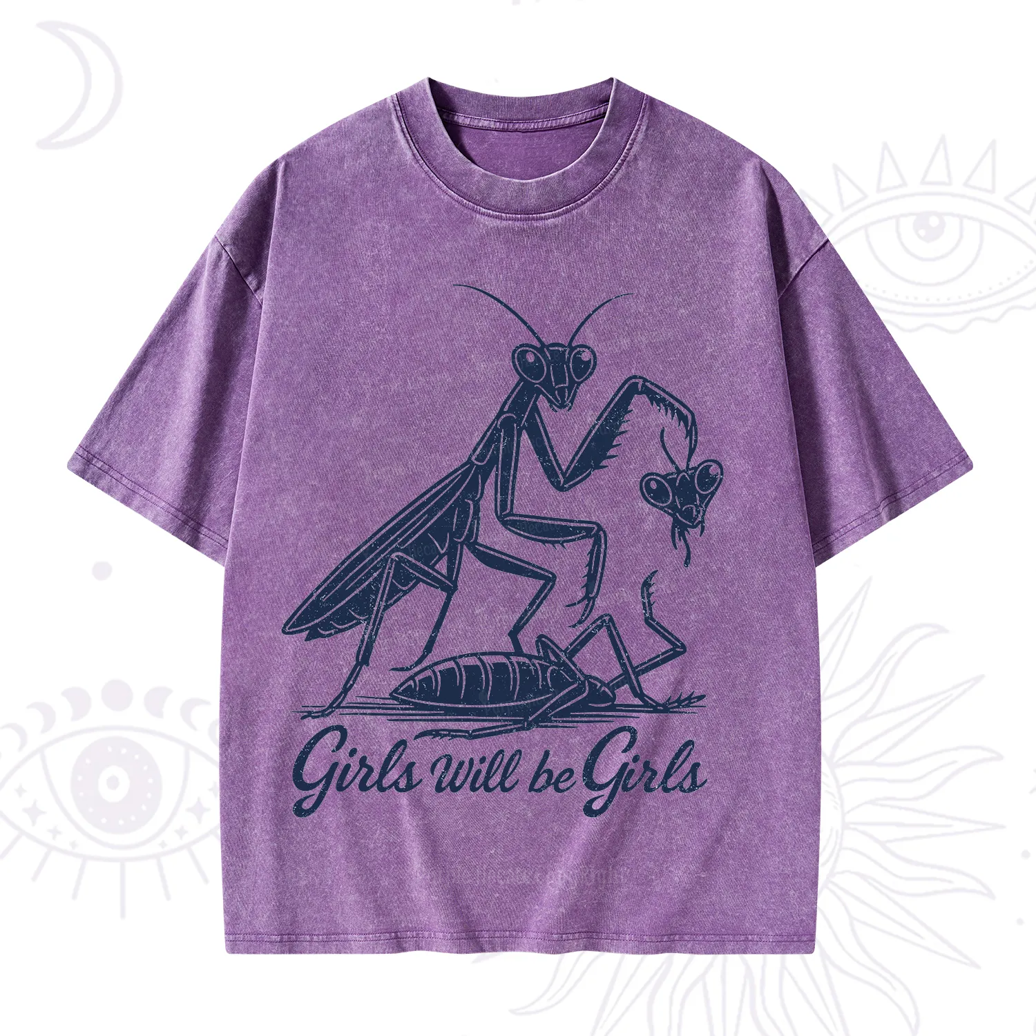 Purplehecate Girls Will Be Girls Praying Mantis Washed T-Shirt