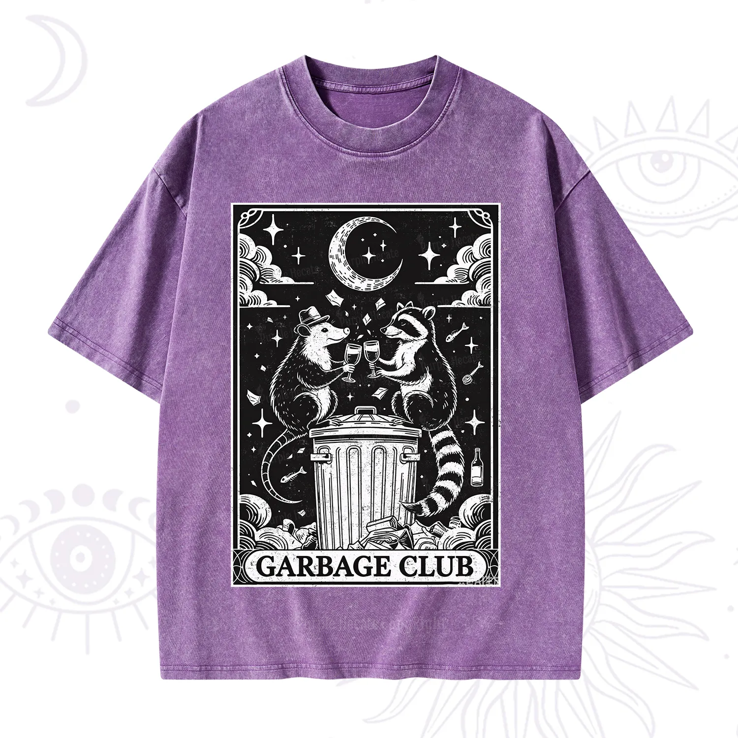 Purplehecate The Garbage Club Tarot Raccoon Party Washed T-Shirt