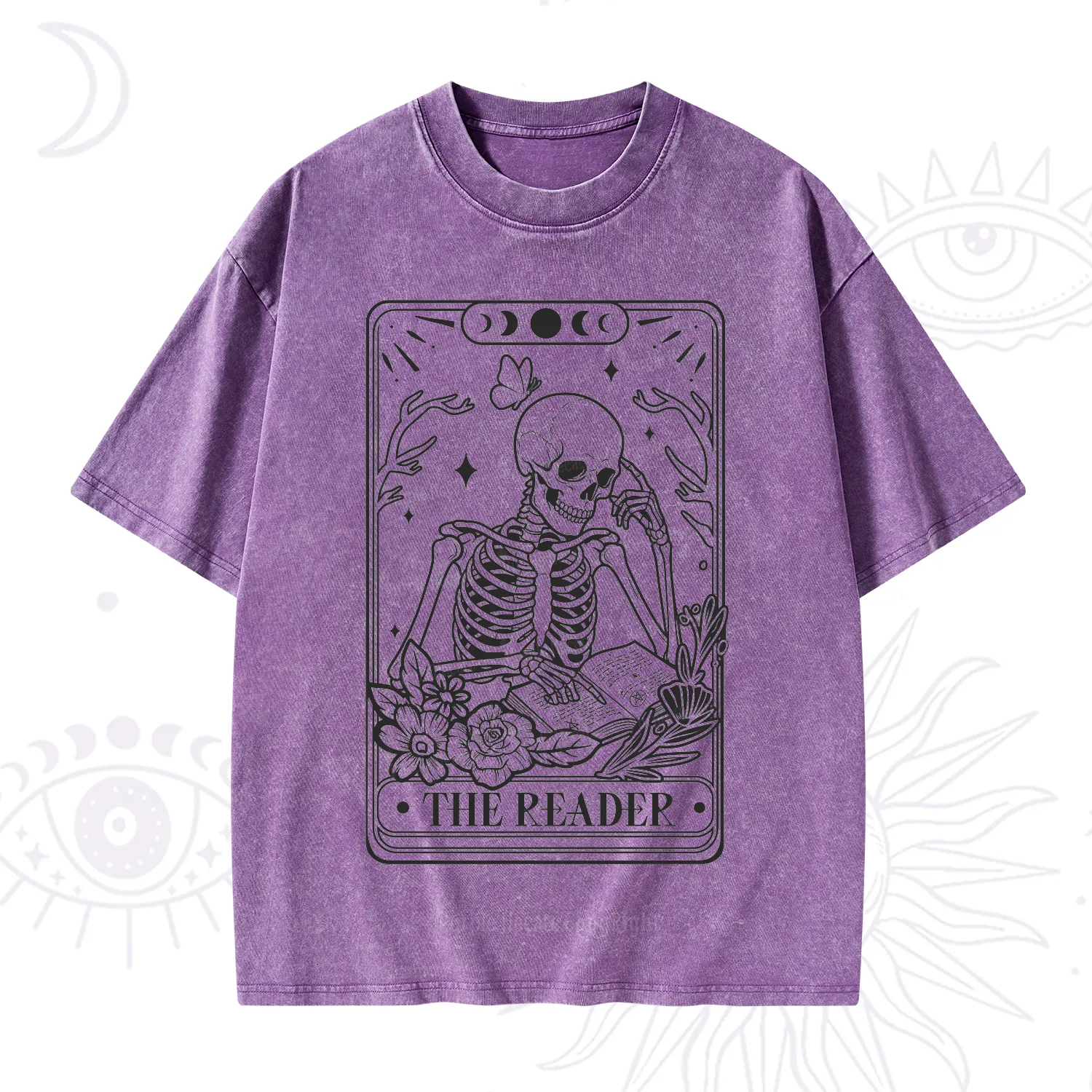 Purplehecate The Reader Tarot Skeleton Washed T-Shirt