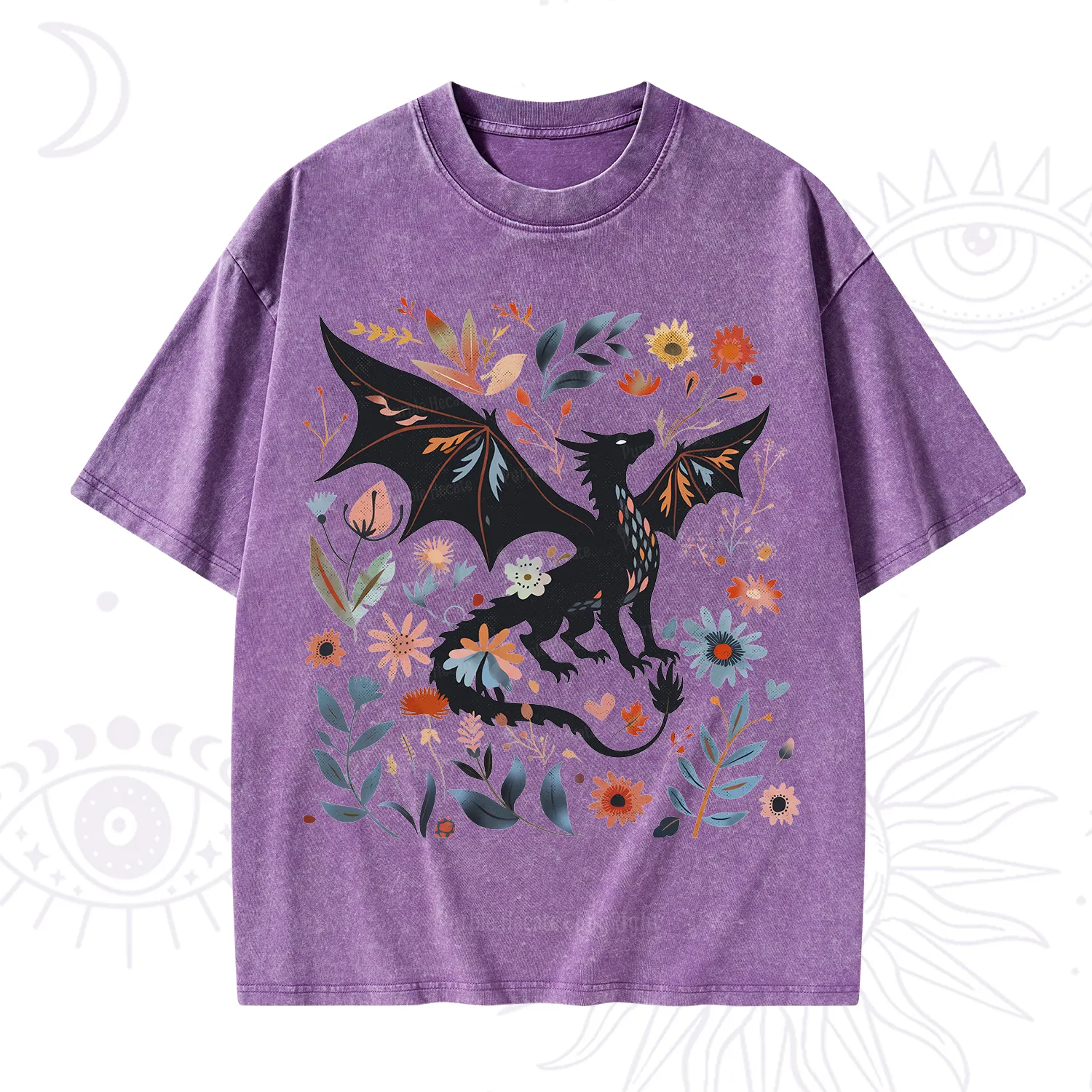 Purplehecate Vintage Fantasy Wyvern Bookish Washed T-Shirt