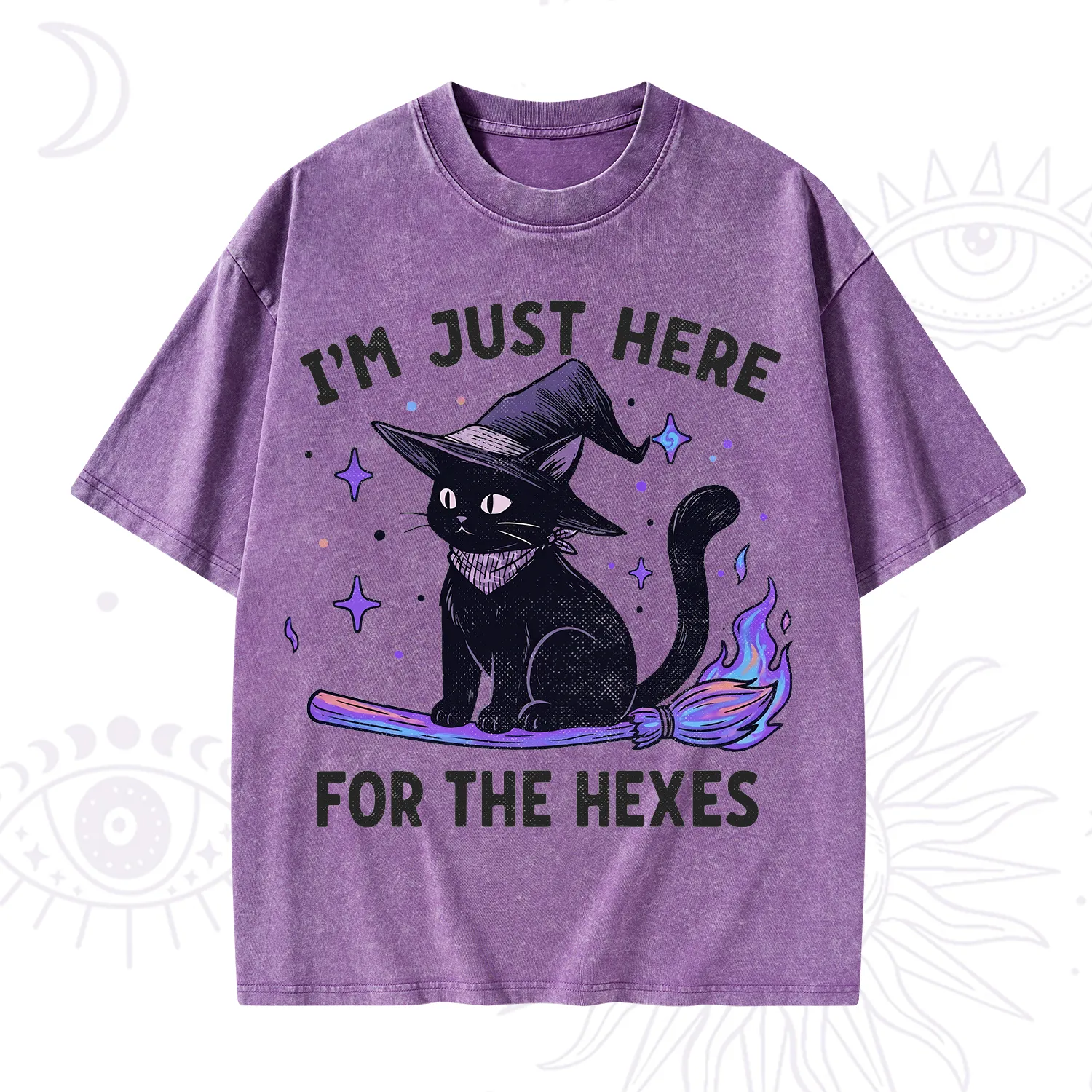 Purplehecate I'm Just Here for the Hexes Witch Cat Washed T-Shirt
