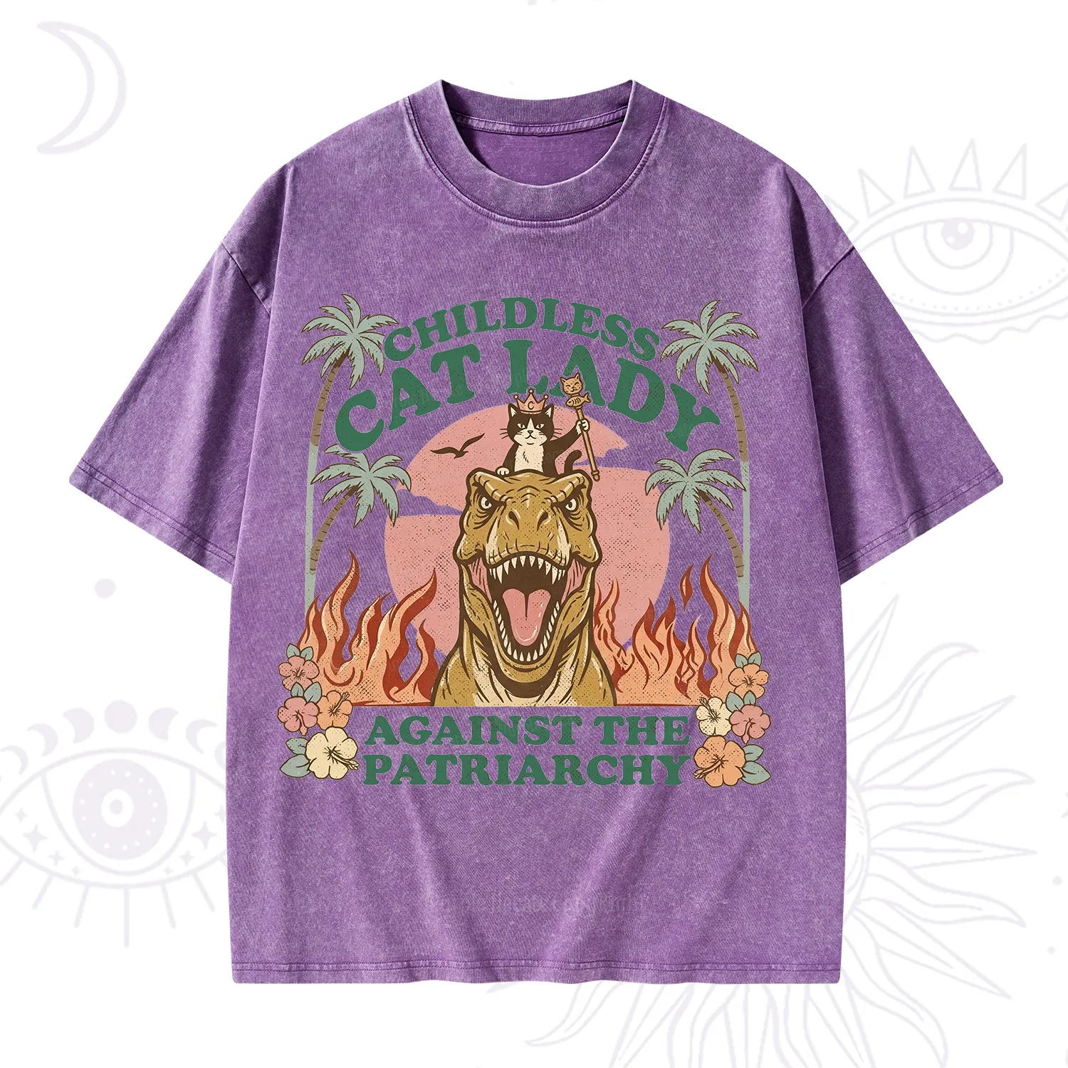 Purplehecate Childless Cat Lady Burn the Patriarchy Washed T-Shirt