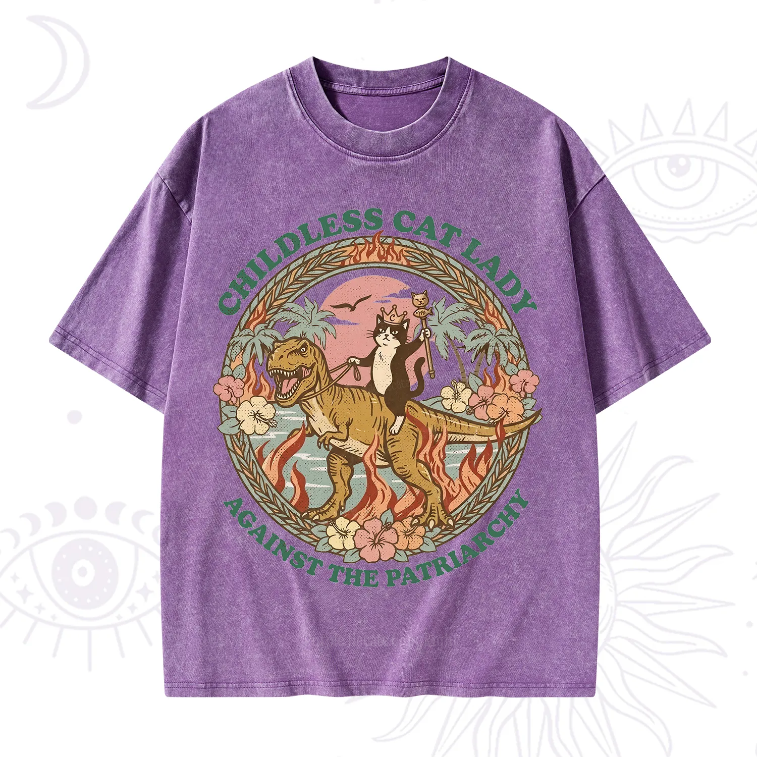 Purplehecate Childless Cat Lady Burn the Patriarchy Washed T-Shirt