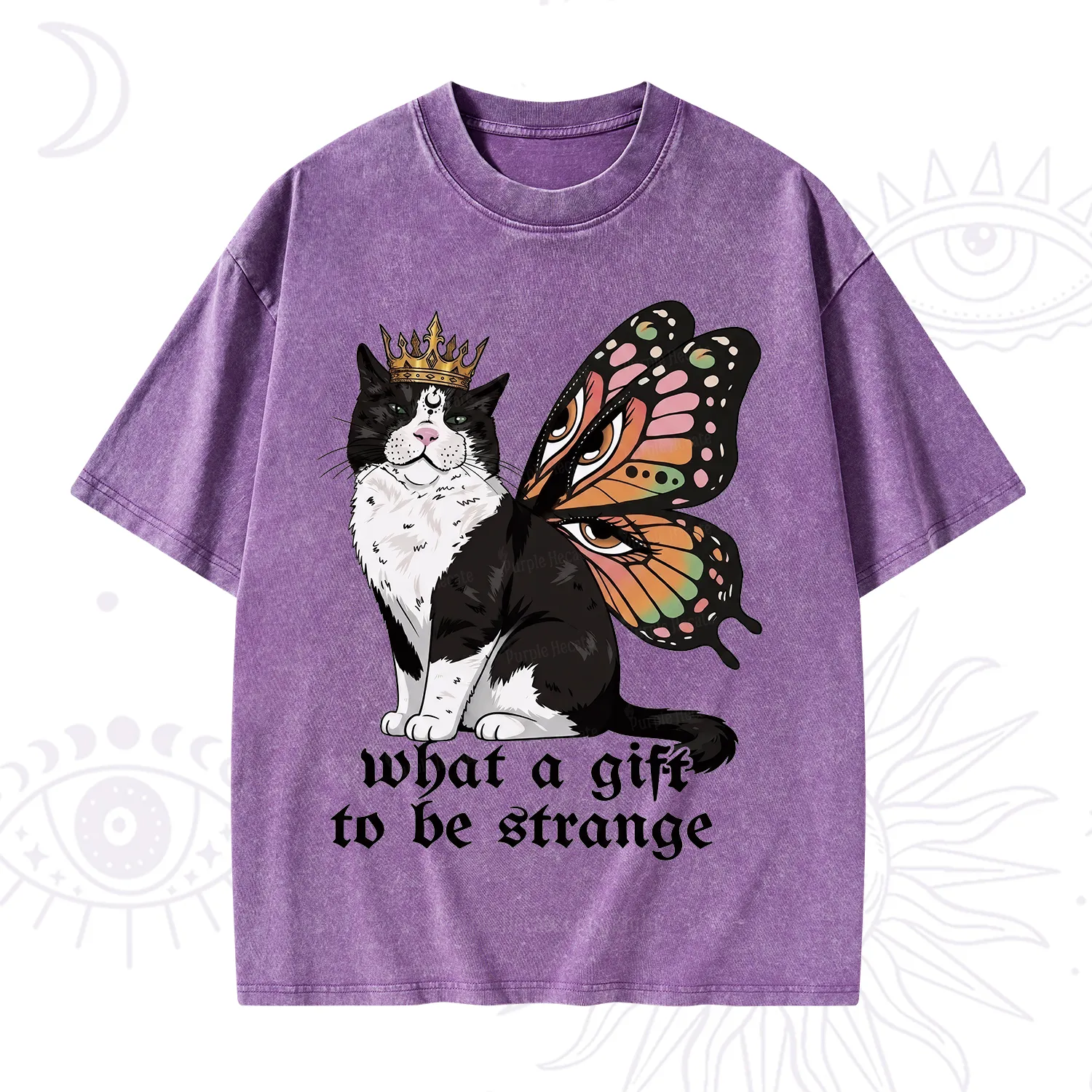 Purplehecate What a Gift to Be Strange Cat Washed T-Shirt