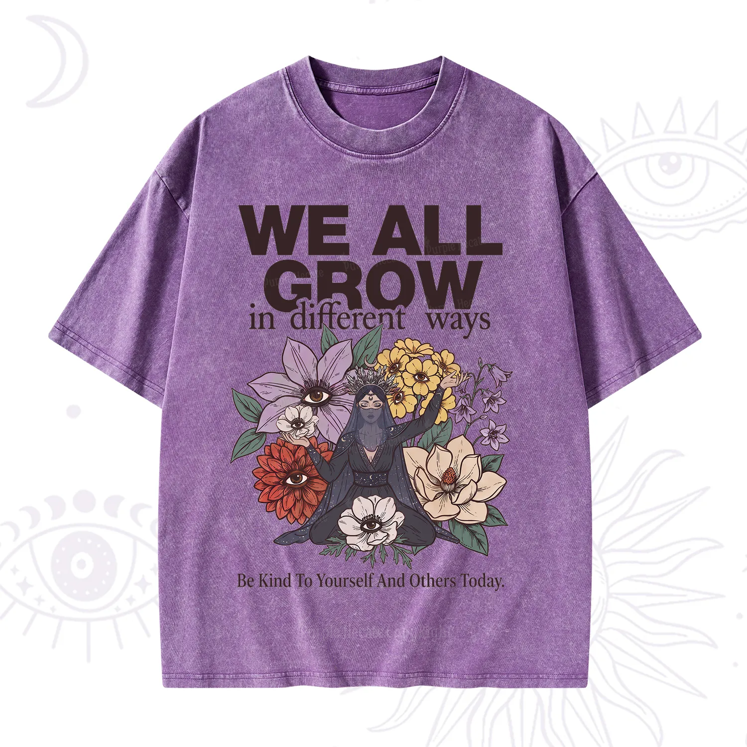 Purplehecate We All Grow Different Ways Floral Washed T-Shirt