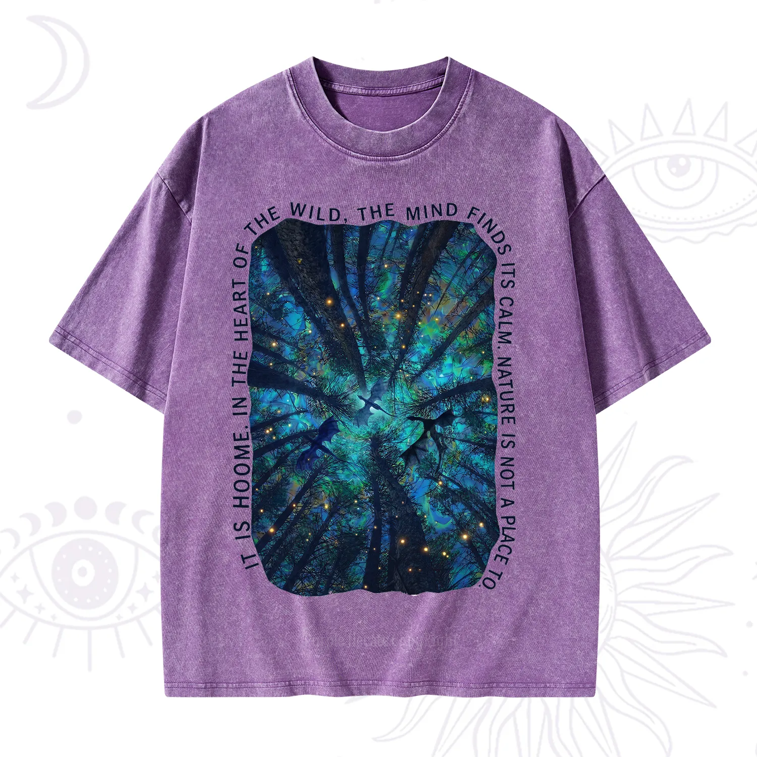 Purplehecate Forest Mindscape Night Sky Washed T-Shirt