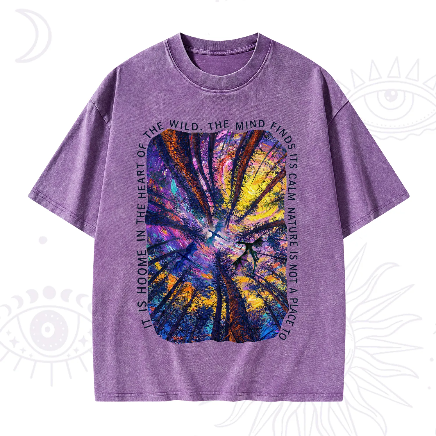 Purplehecate Forest Mindscape Night Sky Washed T-Shirt