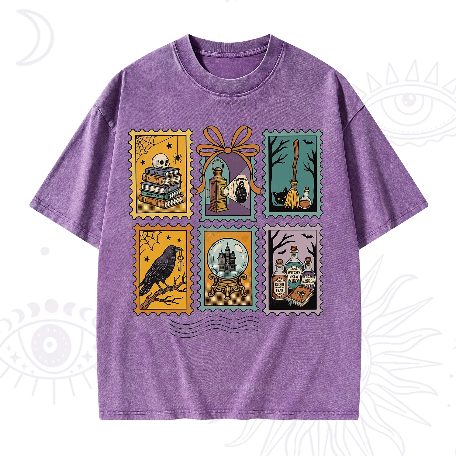 Purplehecate Halloween Witch Raven Castle Potions Washed T-Shirt