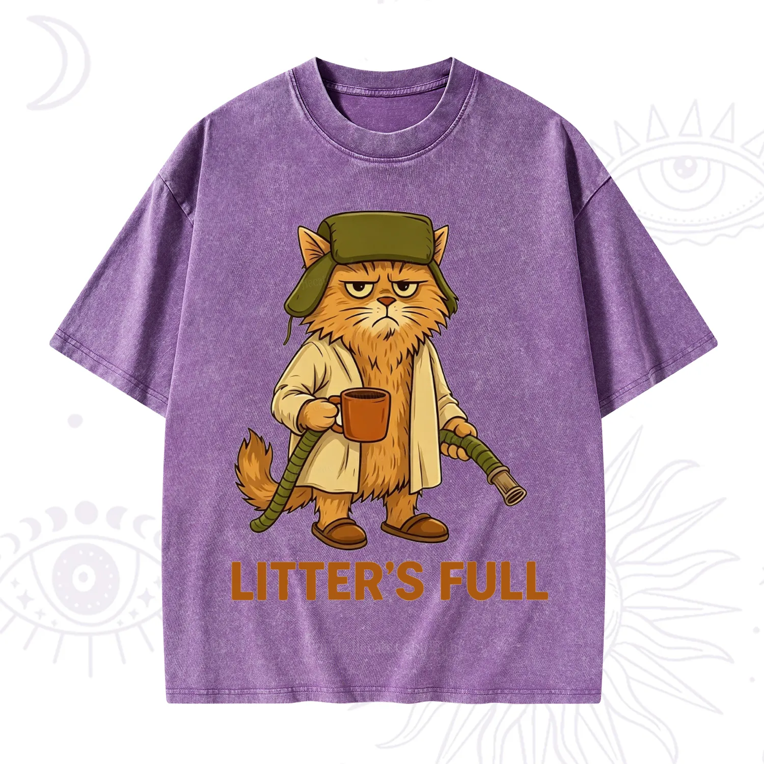 Purplehecate Litter's Full Funny Cat Washed T-Shirt