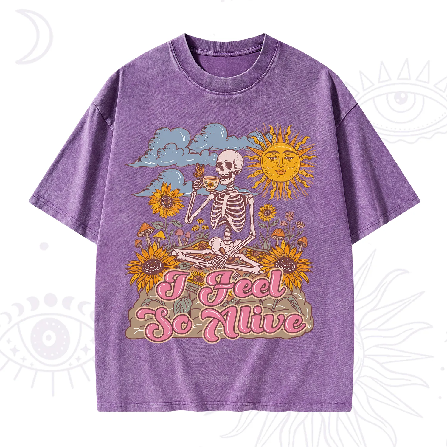Purplehecate I feel So Alive Dancing Sarcastic Skeleton Washed T-Shirt